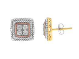 10K Yellow, White, and Rose Gold Plated Sterling Silver Diamond Accent Earrings (I-J Clarity, I3 Color)