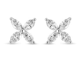 14K White Gold 1.0 Cttw Lab Grown Marquise Diamond 8 Stone Floral Leaf Stud Earrings (F-G Color, VS2-SI1 Clarity)