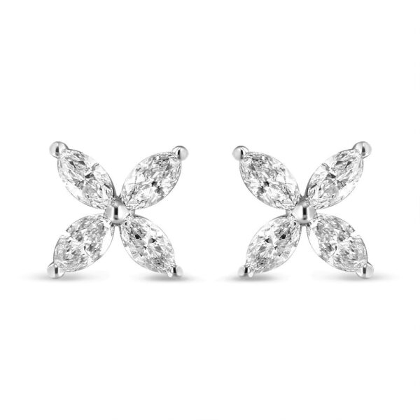14K White Gold 1.0 Cttw Marquise Diamond 8 Stone Floral Leaf Stud Earrings (H-I Color, SI2-I1 Clarity)