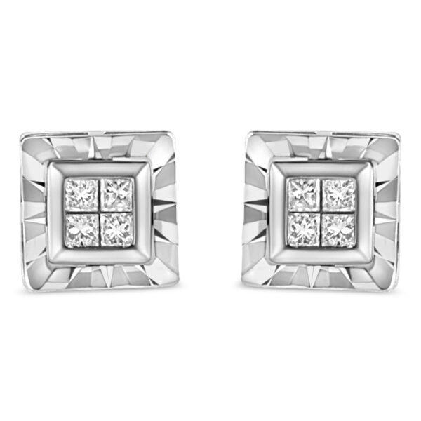 .925 Sterling Silver 1/6 Cttw Invisible Set Princess-Cut Diamond Quad Composite Stud Earrings (H-I Color, I1-I2 Clarity)