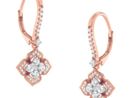 10K Rose Gold 3/4 Cttw Diamond Flower Drop Dangle Earring (I-J Color, I1-I2 Clarity)