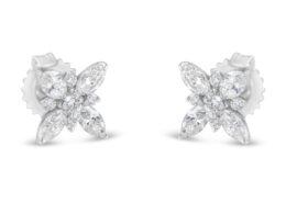 14K White Gold Marquise Diamond Flower Stud Earring (1.00 cttw, H-I Color, SI1-SI2 Clarity)