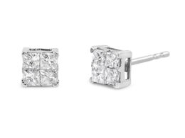 10K White Gold 1.00 cttw Invisible Set Princess-Cut Diamond Composite Square Shape Stud Earrings (G-H Color, I2-I3 Clarity)