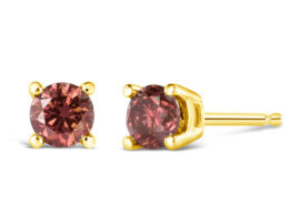 14K Yellow Gold 3/4 Cttw 4-Prong Set Round Brilliant-Cut Pink Diamond Solitaire Stud Earrings (Treated Pink Color, VS2-SI1 Clarity)
