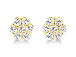 14K Yellow Gold 1/2 Cttw Brilliant Round Cut Diamond Floral Cluster Stud Earrings with Pushbacks (J-K Color, VS2-SI1 Clarity)