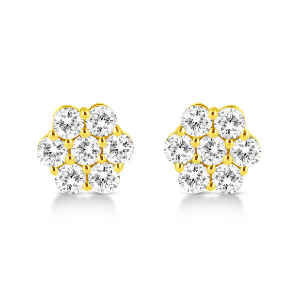 14K Yellow Gold 1/2 Cttw Brilliant Round Cut Diamond Floral Cluster Stud Earrings with Pushbacks (J-K Color, VS2-SI1 Clarity)