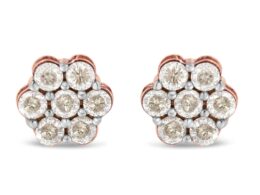 10K Rose Gold Diamond Floral Stud Earrings (1 cttw, J-K Color, I1-I2 Clarity)