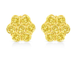 14K Yellow Gold Plated .925 Sterling Silver 1/2 Cttw Treated Yellow Diamond Floral Stud Earrings (Yellow Color, I1-I2 Clarity)