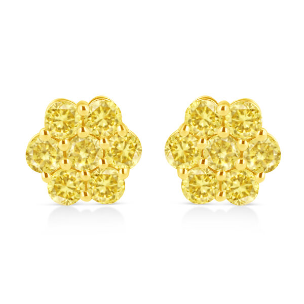 14K Yellow Gold Plated .925 Sterling Silver 1/2 Cttw Treated Yellow Diamond Floral Stud Earrings (Yellow Color, I1-I2 Clarity)