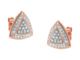 14K Rose Gold over .925 Sterling Silver Diamond-Accented Trillion Shaped 4-Stone Halo-Style Stud Earrings (H-I Color, I2-I3 Clarity)