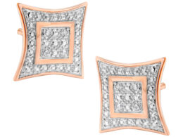 14K Rose Gold Plated .925 Sterling Silver 1/20 cttw Diamond Accented 4-Stone Four Pointed Star Shaped Halo-Style Stud Earrings (H-I Color, I2-I3 Clarity)