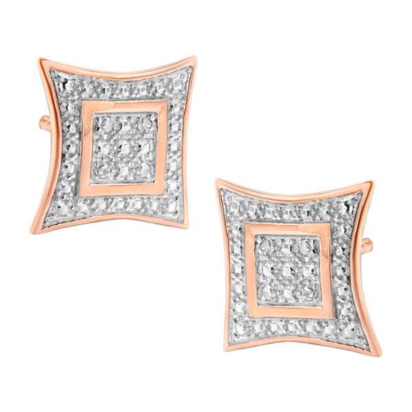 14K Rose Gold Plated .925 Sterling Silver 1/20 cttw Diamond Accented 4-Stone Four Pointed Star Shaped Halo-Style Stud Earrings (H-I Color, I2-I3 Clarity)