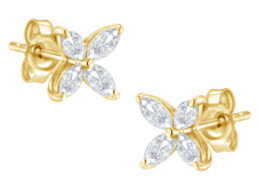 14K Yellow Gold 1/2 Cttw Marquise Diamond 8 Stone Floral Leaf Stud Earrings (H-I Color, SI1-SI2 Clarity)