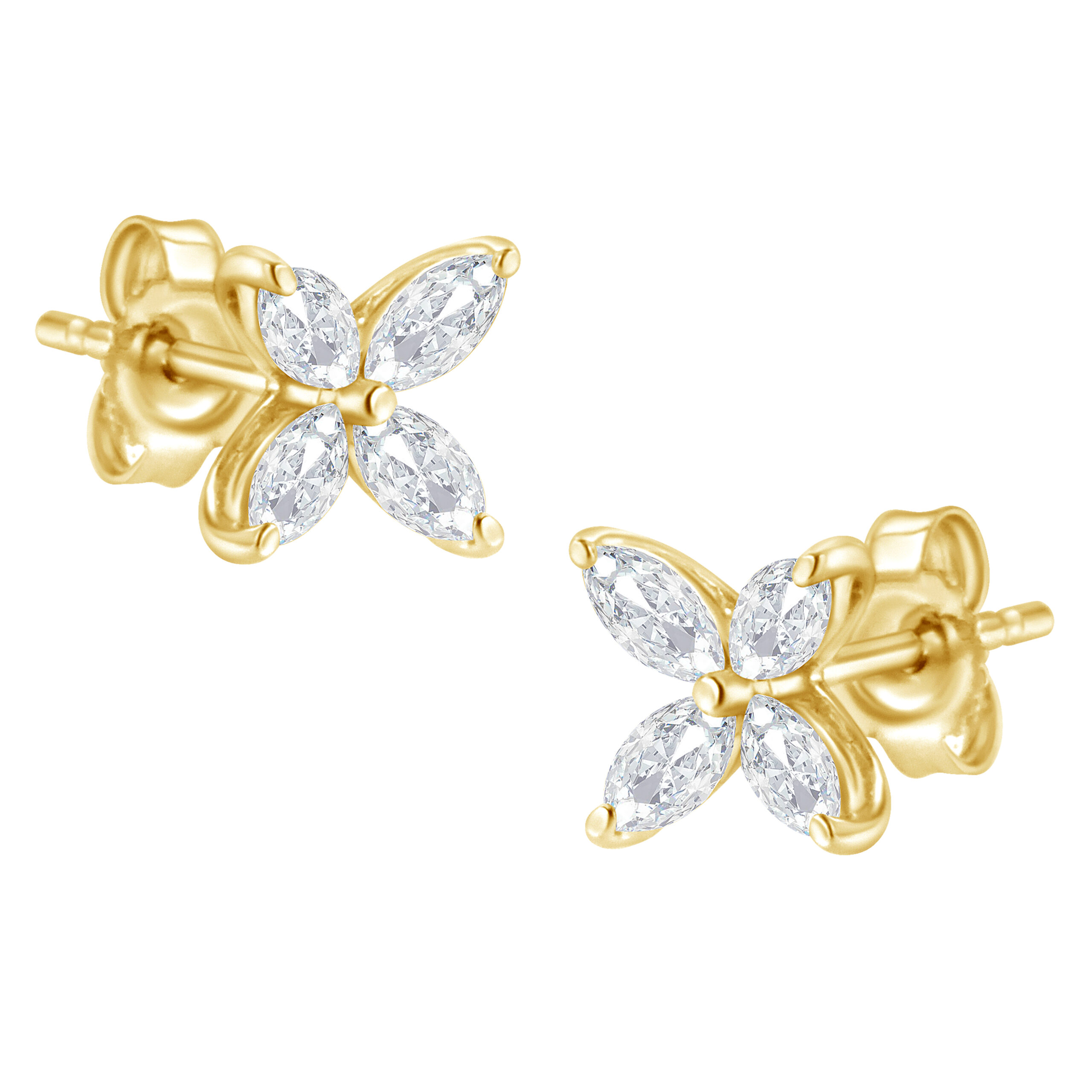 14K Yellow Gold 1/2 Cttw Marquise Diamond 8 Stone Floral Leaf Stud Earrings (H-I Color, SI1-SI2 Clarity)