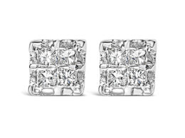 10k Yellow Gold Princess Diamond Quad Stud Earrings (1/4 cttw, J-K Color, I2-I3 Clarity)