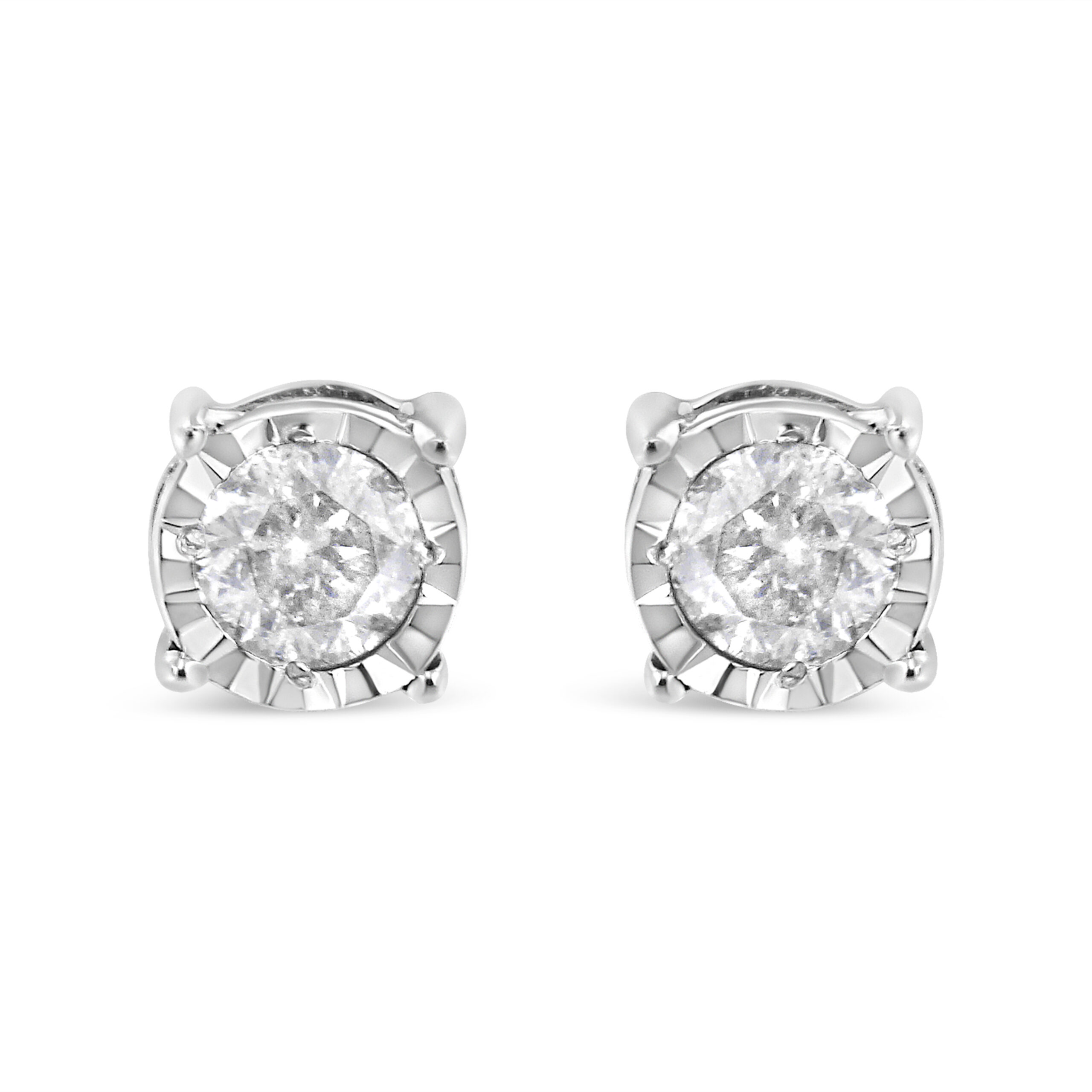 .925 Sterling Silver 3/8 Cttw Miracle-Set Round Brilliant Cut Diamond Solitaire Stud Earrings (K-L Color, I2-I3 Clarity)