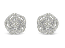 10KT White Gold Diamond Flower Stud Earring (1/2 cttw, I-J Color, I1-I2 Clarity)