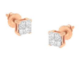 10K Rose Gold Diamond Square Stud Earring (1/2 cttw, I-J Color, I1-I2 Clarity)