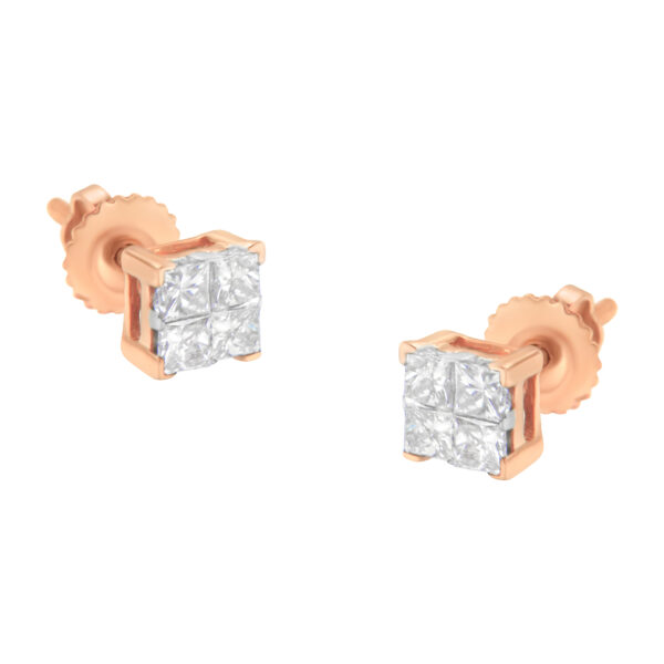 10K Rose Gold Diamond Square Stud Earring (1/2 cttw, I-J Color, I1-I2 Clarity)