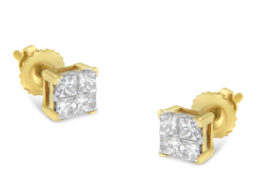 10KT Yellow Gold Princess Diamond Composite Stud Earring (1/2 cttw, I-J Color, I1-I2 Clarity)