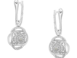 .925 Sterling-Silver Diamond Accent Floral Cluster Drop and Dangle Stud Earring (I-J Color, I3 Clarity)