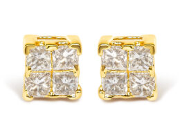 10KT Yellow Gold Princess Diamond Stud Earring (1/4 cttw, J-K Color, I1-I2 Clarity)