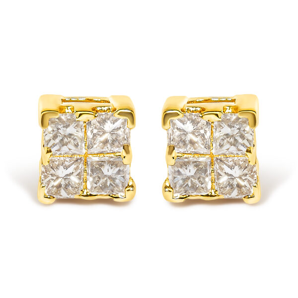 10KT Yellow Gold Princess Diamond Stud Earring (1/4 cttw, J-K Color, I1-I2 Clarity)