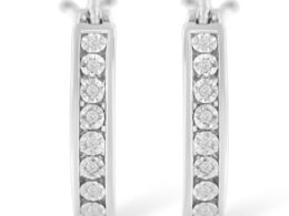 .925 Sterling-Silver Diamond Accent Channel Set Style Hoop Earring (I-J Color, I3 Clarity)