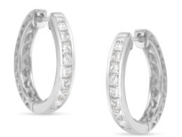 10K White Gold 1.0 cttw Channel Set Princess-Cut Diamond Hoop Huggy Earrings (I-J, I2-I3)