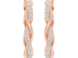 10K Rose Gold Plated .925 Sterling Silver 1/4 Cttw Diamond Crossover Hoop Earring (I-J Color, I3-Promo Clarity)