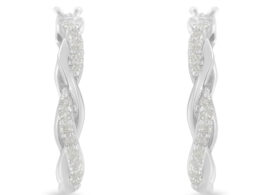 .925 Sterling-Silver 1/4 cttw Pave Set Diamond Twisted Spiral Hoop Earring (I-J Color, I3 Clarity)