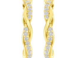 10K Yellow Gold Plated .925 Sterling Silver 1/4 Cttw Diamond Crossover Hoop Earring (I-J Color, I3-Promo Clarity)