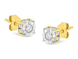 10K Yellow Gold Plated Sterling Silver 1/2 Cttw Miracle Set Diamond Stud Earring (J-K Color, I2-I3 Clarity)