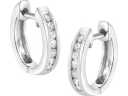 10K White Gold 1/4 cttw Channel Set Round-Cut Diamond Hoop Earrings (I-J Color, I3 Clarity)