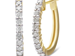 10K Yellow Gold 1/2 Cttw Prong Set Round-Cut Diamond Hoop Earrings (I-J Color, I1-I2 Clarity)