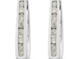 10K White Gold 1/4 Cttw Channel Set Diamond Hoop Earrings (I-J Color, I3 Clarity)