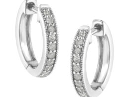 10K White Gold 1/4 cttw Shared Prong Set Round-Cut Diamond Beaded Hoop Earrings (I-J Color, I3 Clarity)