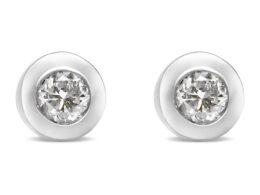 10K White Gold 1/5 Cttw Round Brilliant-Cut Near Colorless Diamond Bezel-Set Stud Earrings (H-I Color, I1-I2 Clarity)