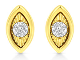 10K Yellow Gold Plated .925 Sterling Silver 1/10 Cttw Miracle-Set Diamond Marquise Shape Stud Earrings (K-L Color, I2-I3 Clarity)