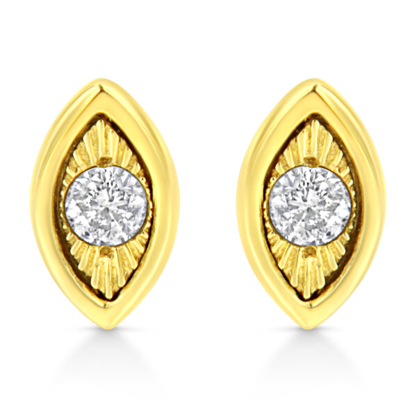 10K Yellow Gold Plated .925 Sterling Silver 1/10 Cttw Miracle-Set Diamond Marquise Shape Stud Earrings (K-L Color, I2-I3 Clarity)