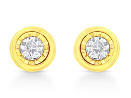 10K Yellow Gold Plated .925 Sterling Silver 1/10 Cttw Miracle-Set Diamond Circle Shape Stud Earrings (K-L Color, I2-I3 Clarity)