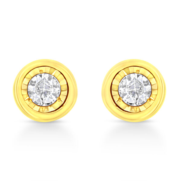 10K Yellow Gold Plated .925 Sterling Silver 1/10 Cttw Miracle-Set Diamond Circle Shape Stud Earrings (K-L Color, I2-I3 Clarity)