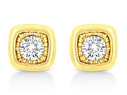 10K Yellow Gold Plated .925 Sterling Silver 1/10 Cttw Miracle-Set Diamond Cushion Shape Stud Earrings (K-L Color, I2-I3 Clarity)