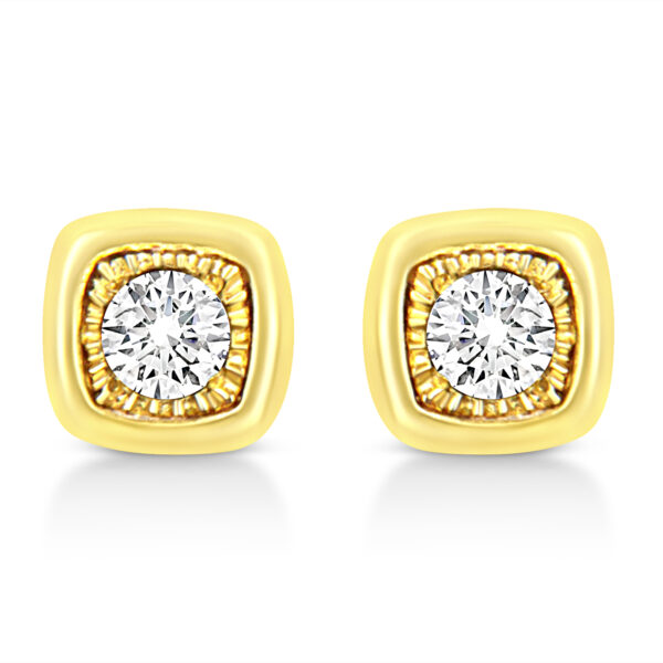 10K Yellow Gold Plated .925 Sterling Silver 1/10 Cttw Miracle-Set Diamond Cushion Shape Stud Earrings (K-L Color, I2-I3 Clarity)