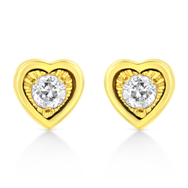 10K Yellow Gold Plated .925 Sterling Silver 1/10 Cttw Miracle-Set Diamond Heart Shape Stud Earrings (K-L Color, I2-I3 Clarity)