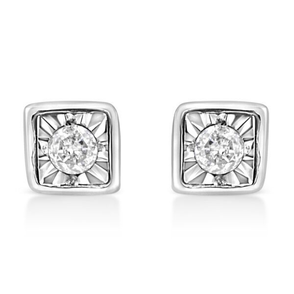 .925 Sterling Silver 1/10 Cttw Miracle-Set Diamond Square Shape Stud Earrings (I-J Color, I2-I3 Clarity)
