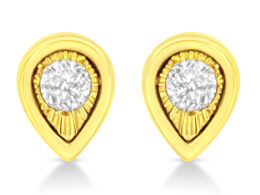10K Yellow Gold Plated .925 Sterling Silver 1/10 Cttw Miracle-Set Diamond Pear Shape Stud Earrings (K-L Color, I2-I3 Clarity)