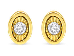 10K Yellow Gold Plated .925 Sterling Silver 1/10 Cttw Miracle-Set Diamond Circle Shape Stud Earrings (K-L Color, I2-I3 Clarity)