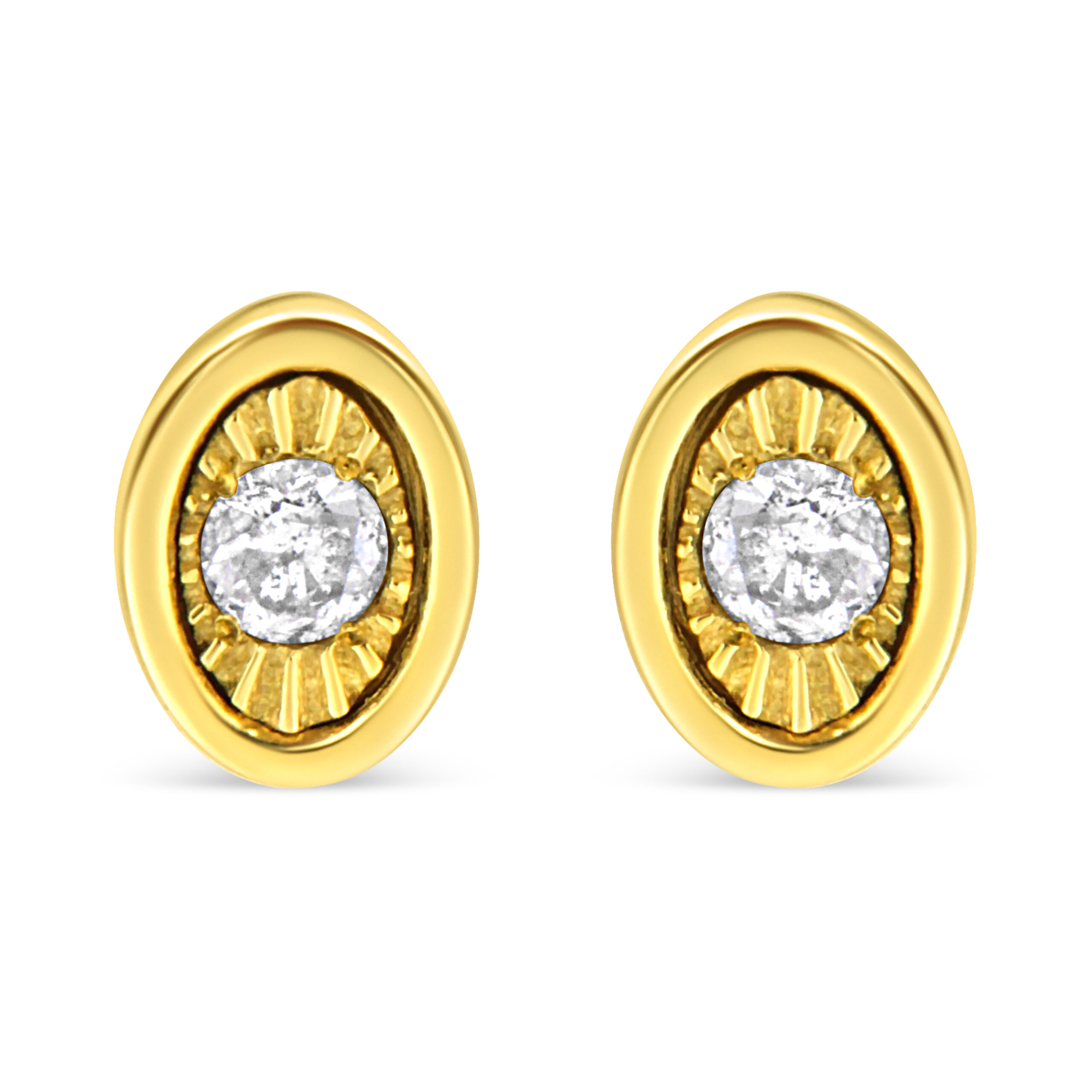 10K Yellow Gold Plated .925 Sterling Silver 1/10 Cttw Miracle-Set Diamond Circle Shape Stud Earrings (K-L Color, I2-I3 Clarity)
