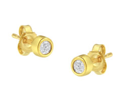 10K Yellow Gold 0.15 Cttw Round Brilliant-Cut Near Colorless Diamond Bezel-Set Stud Earrings (H-I Color, I1-I2 Clarity)